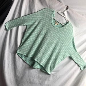 Mint green white striped batwing ls shirt med